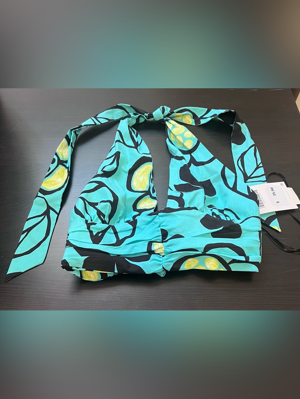 NWT ZARA Turquoise Floral Halter Crop Top Sz XS